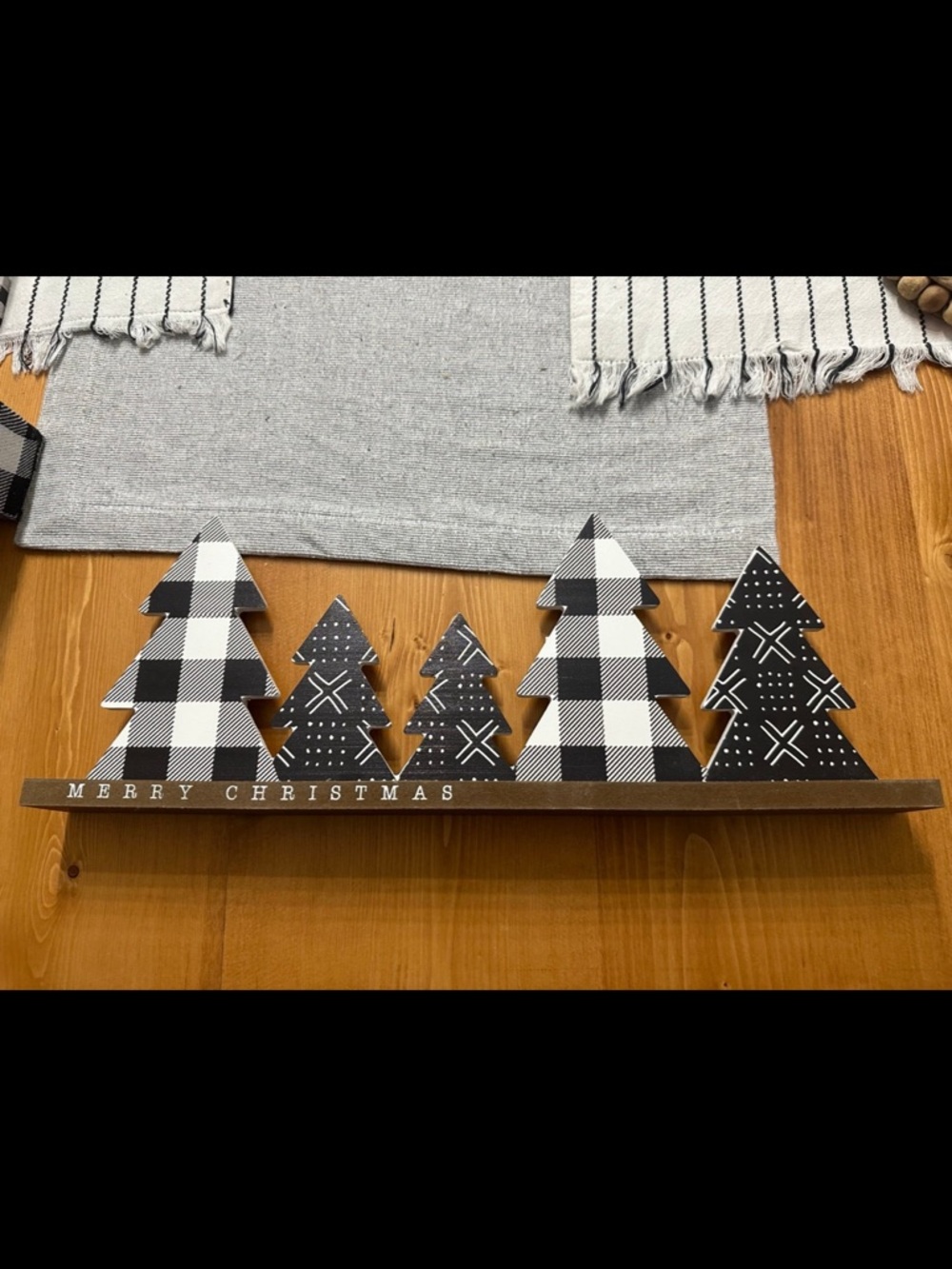 Hobby Lobby Black & White Patterned Wooden Christmas Trees Shelf Decor